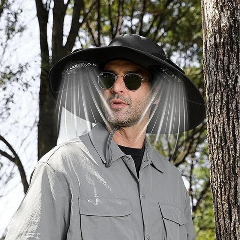 Solar & USB Powered Fan Outdoor Fishing Hat Sunscreen Sun Hat with Dual Fan New