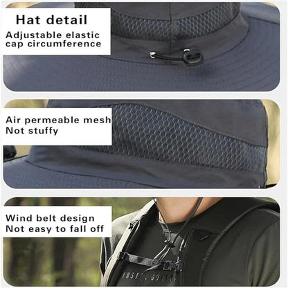 Solar & USB Powered Fan Outdoor Fishing Hat Sunscreen Sun Hat with Dual Fan New