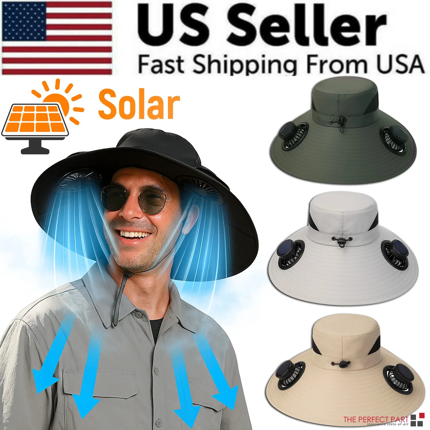 Solar & USB Powered Fan Outdoor Fishing Hat Sunscreen Sun Hat with Dual Fan New